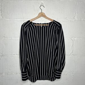 Adrianna Papell Women's Striped Long Sleeve Career Blouse Black White Large NWT